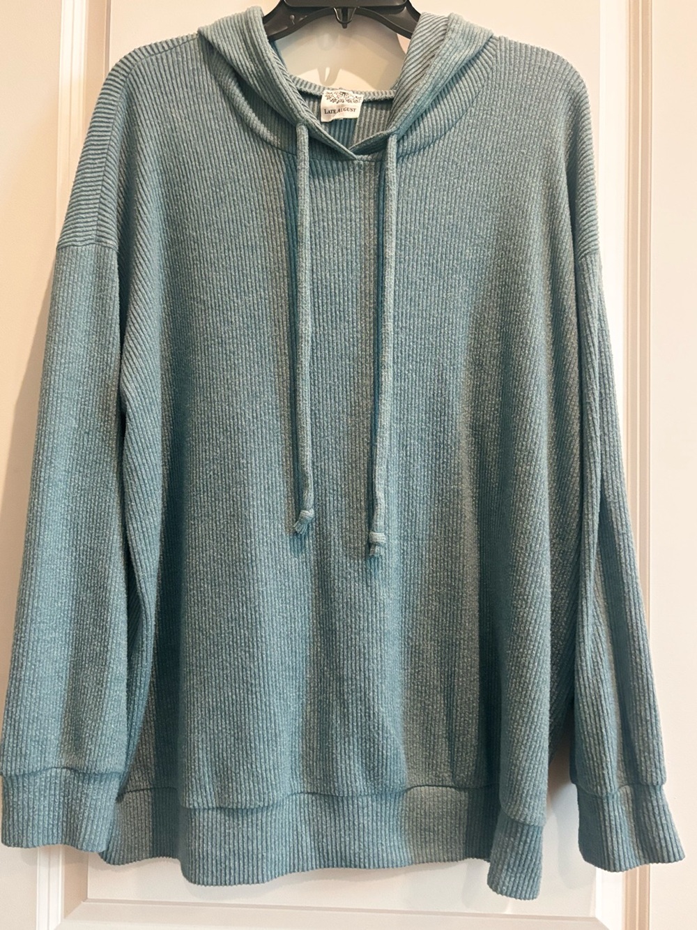 Late August Teal Ribbed Knit Hooded Pullover Women’s XL Relaxed Fit Super Soft